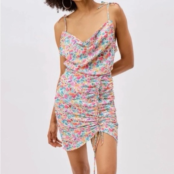 For Love And Lemons Dresses & Skirts - For Love & Lemons Leah Floral Cowl Neck Drawstring Skirt Mini Dress Size XSMALL